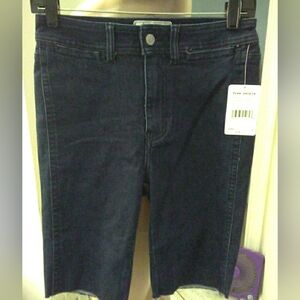 NWT Free People Dark Indigo High-Rise Denim Bermuda Shorts RAW HEM SZ.27